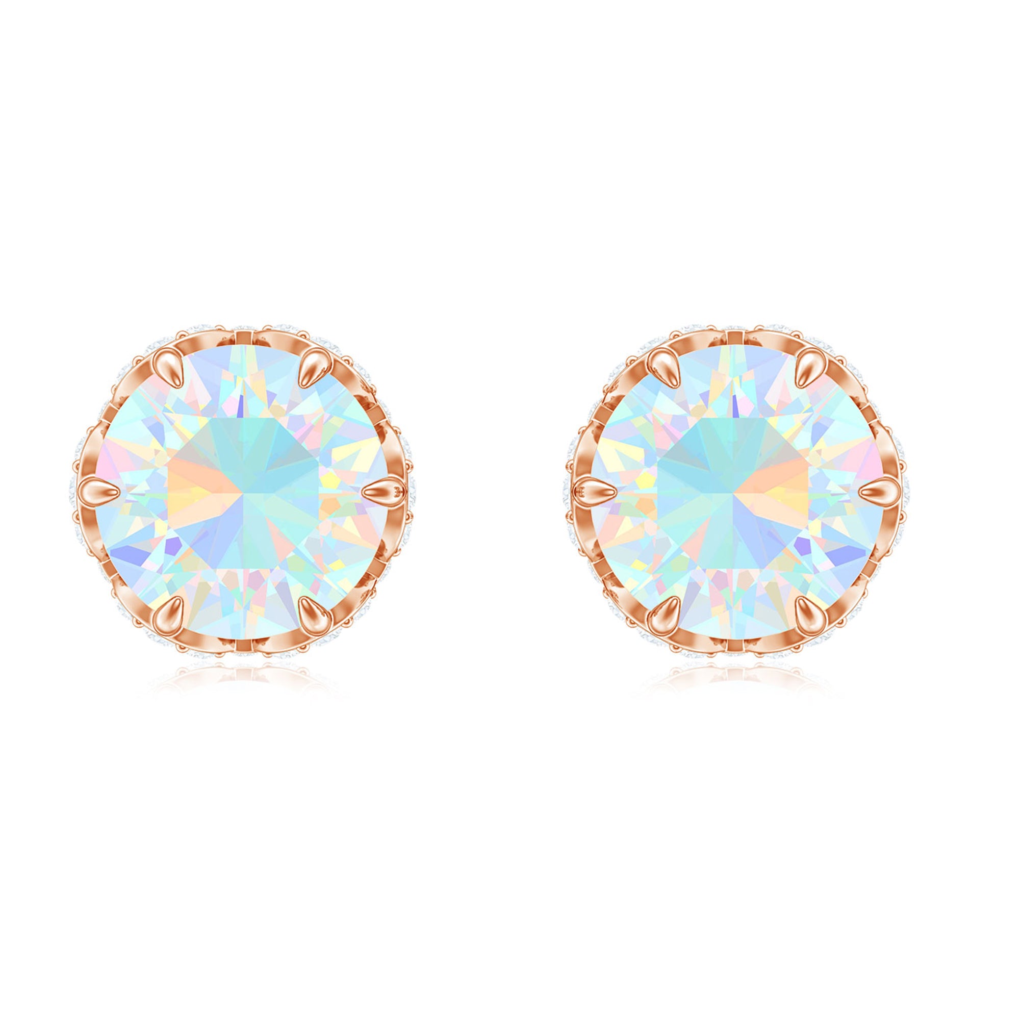 Ethiopian Opal Solitaire Stud Earrings and Diamond Accent Ethiopian Opal - ( AAA ) - Quality - Rosec Jewels