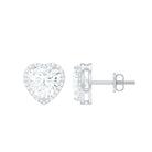 Elegant Heart Shape Moissanite Stud Earrings with Halo in Gold Moissanite - ( D-VS1 ) - Color and Clarity - Rosec Jewels