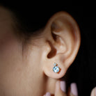 Swiss Blue Topaz Solitaire Stud Earrings with Moissanite Swiss Blue Topaz - ( AAA ) - Quality - Rosec Jewels