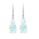 Oval Shape Ethiopian Opal Leverback Drop Earrings With Moissanite Ethiopian Opal - ( AAA ) - Quality - Rosec Jewels