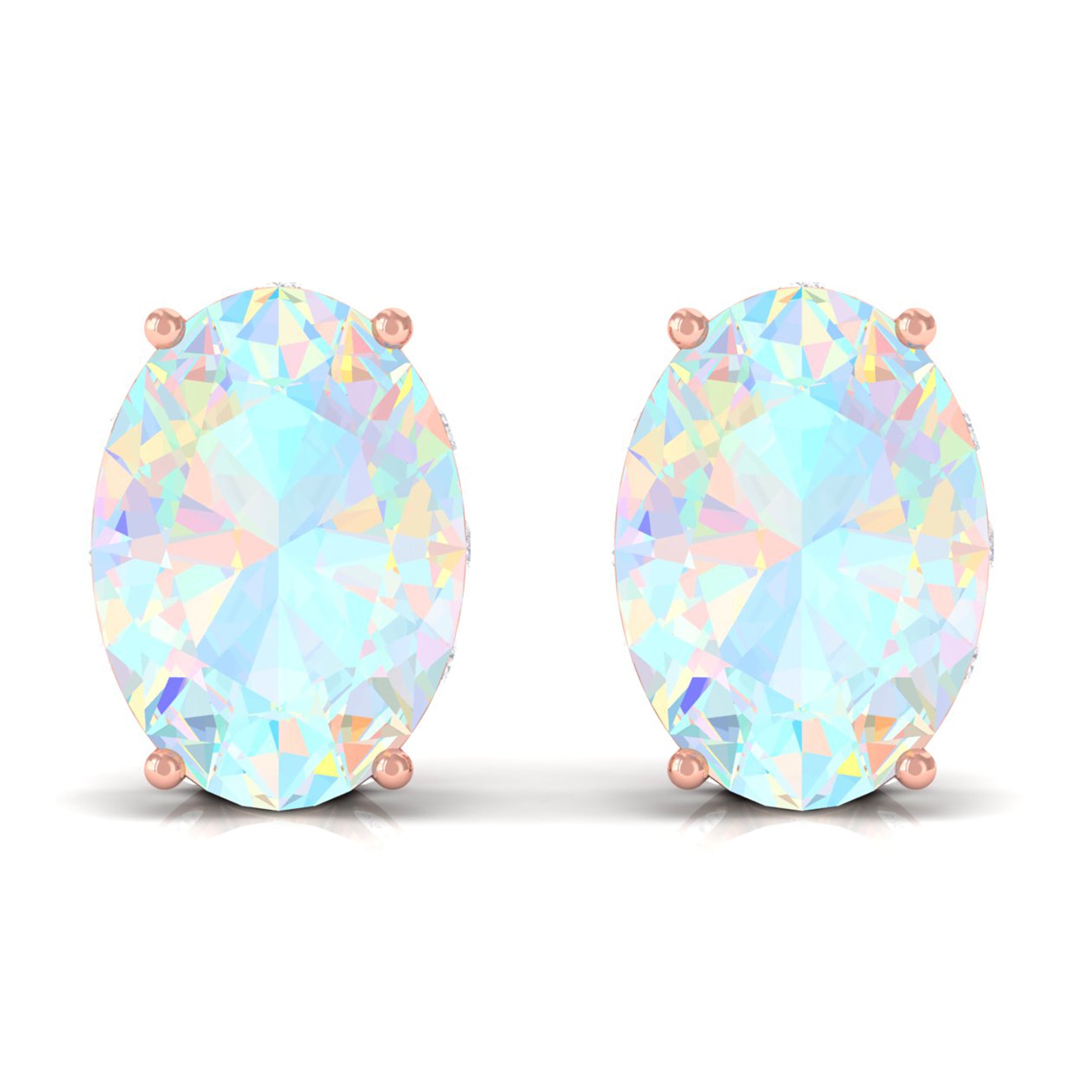 Real Ethiopian Opal Solitaire Stud Earrings with Diamond Ethiopian Opal - ( AAA ) - Quality - Rosec Jewels