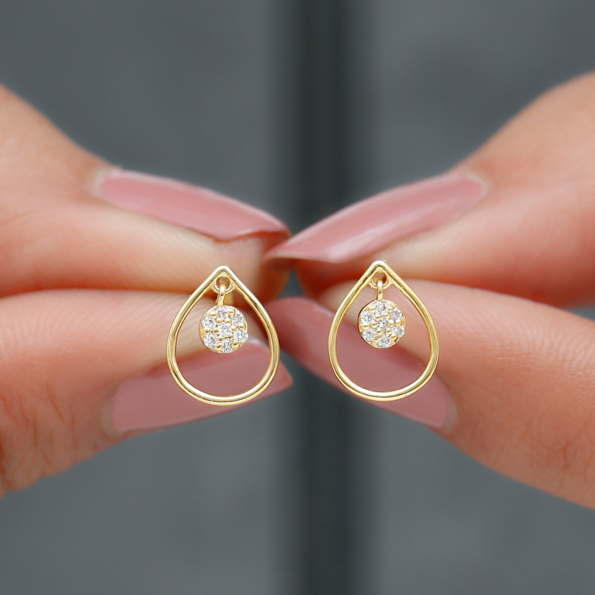 Rosec Jewels-Simple Teardrop Stud Earrings with Diamond