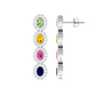 Multi Gemstone Dangle Earrings with Moissanite Accent Lab Created Blue Sapphire - ( AAAA ) - Quality - Rosec Jewels