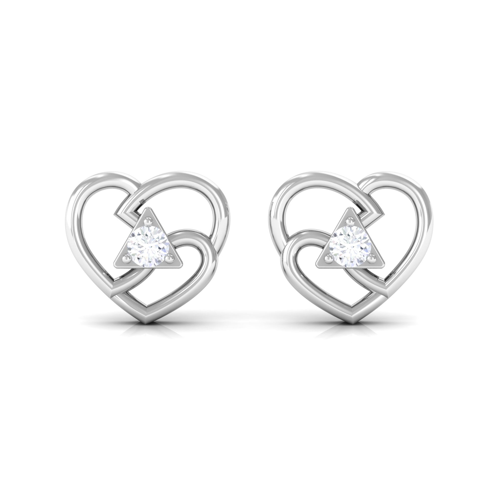 Round Natural Diamond Modern Heart Stud Earrings Diamond - ( HI-SI ) - Color and Clarity - Rosec Jewels