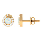 Real Ethiopian Opal Gothic Stud Earrings with Diamond Ethiopian Opal - ( AAA ) - Quality - Rosec Jewels