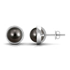 Elegant Tahitian Pearl Solitaire Stud Earrings in Bead Set Tahitian pearl - ( AAA ) - Quality - Rosec Jewels