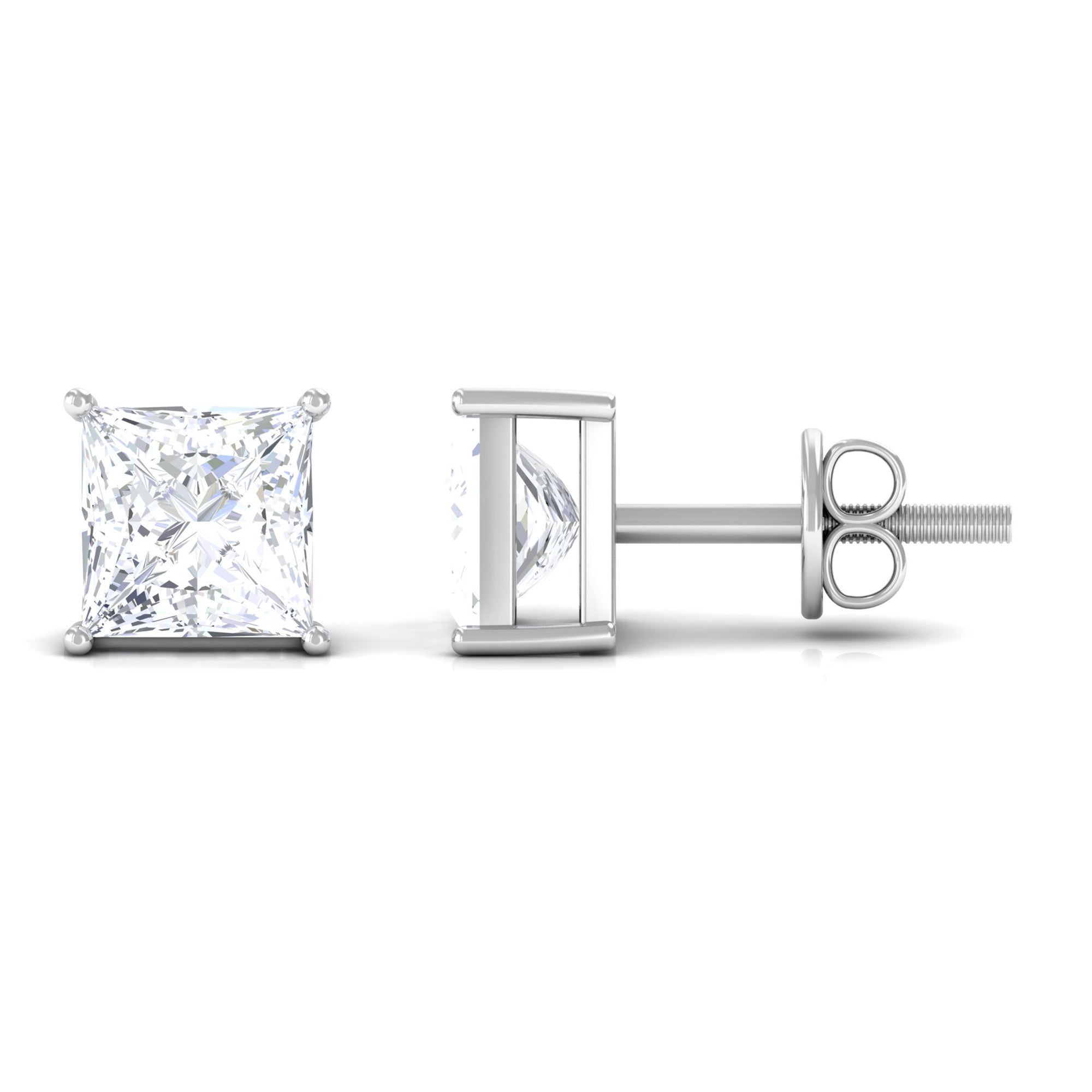 3/4 CT Princess Cut Moissanite Solitaire Stud Earrings Moissanite - ( D-VS1 ) - Color and Clarity - Rosec Jewels