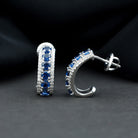 2 CT Created Blue Sapphire and Moissanite J Hoop Earrings Lab Created Blue Sapphire - ( AAAA ) - Quality - Rosec Jewels