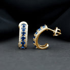 2 CT Created Blue Sapphire and Moissanite J Hoop Earrings Lab Created Blue Sapphire - ( AAAA ) - Quality - Rosec Jewels