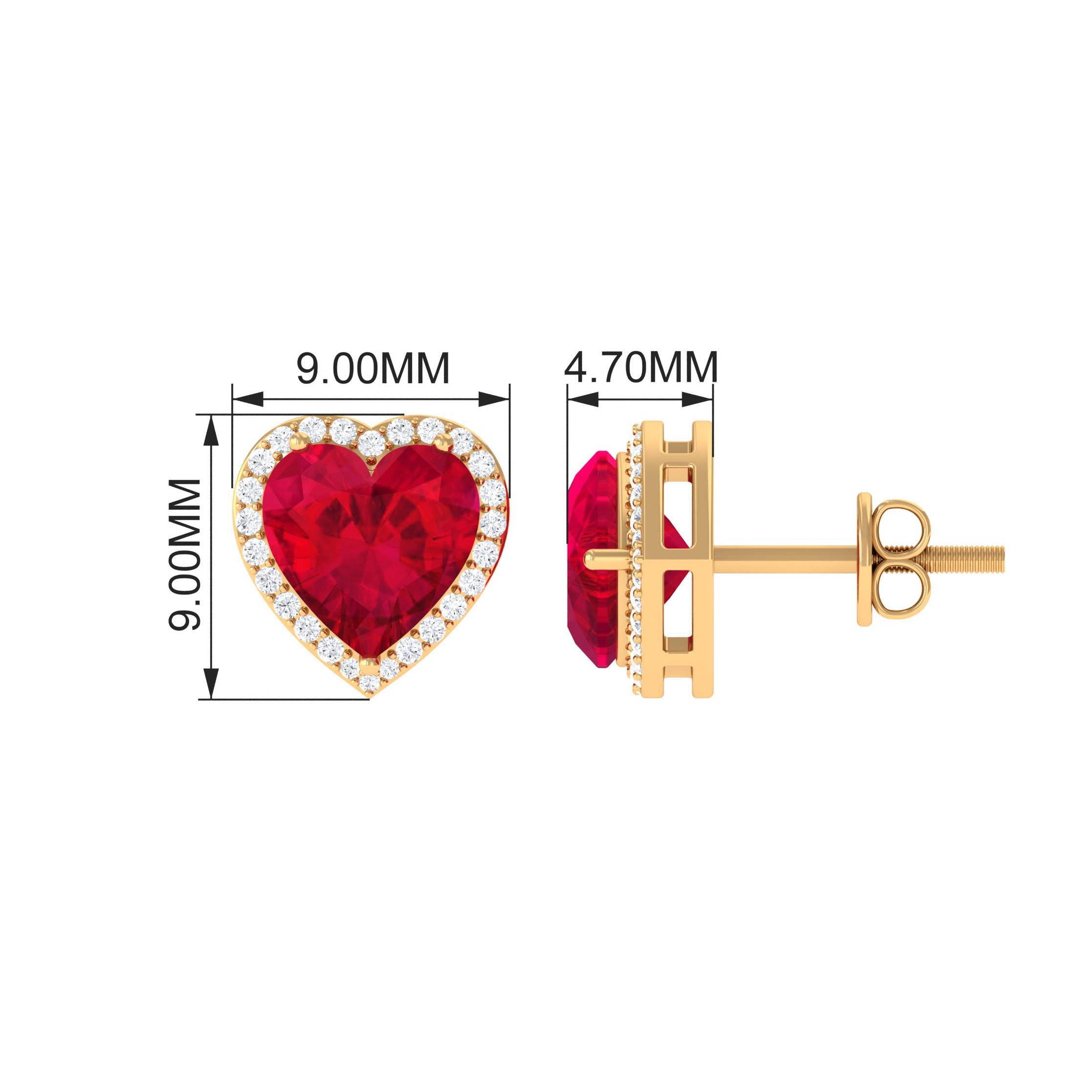 8 MM Heart Shape Created Ruby Halo Stud Earrings with Diamond Lab Created Ruby - ( AAAA ) - Quality - Rosec Jewels