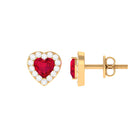 Heart Shape Lab Grown Ruby Halo Stud Earrings with Diamond Lab Created Ruby - ( AAAA ) - Quality - Rosec Jewels