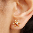 Natural Diamond Gold Snowflake Stud Earrings Diamond - ( HI-SI ) - Color and Clarity - Rosec Jewels