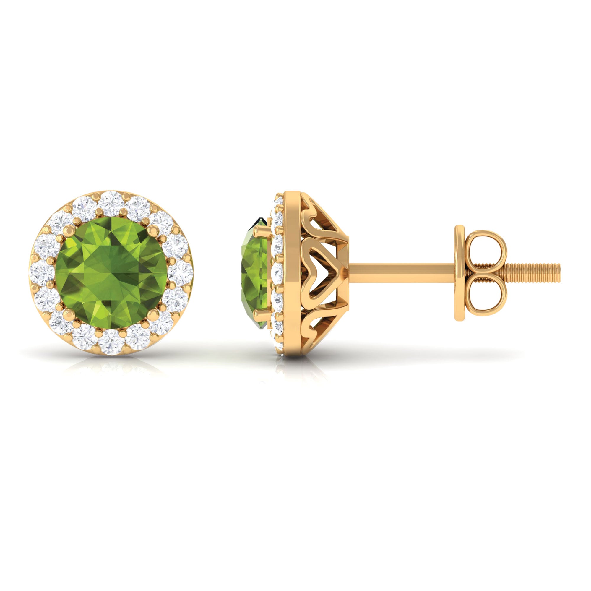 1.50 CT Round Peridot and Diamond Halo Stud Earrings Peridot - ( AAA ) - Quality - Rosec Jewels