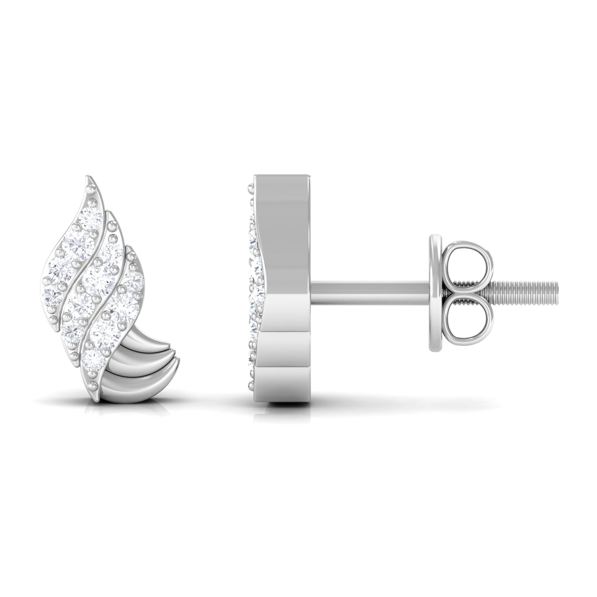 Real Diamond Gold Contemporary Stud Earrings Diamond - ( HI-SI ) - Color and Clarity - Rosec Jewels