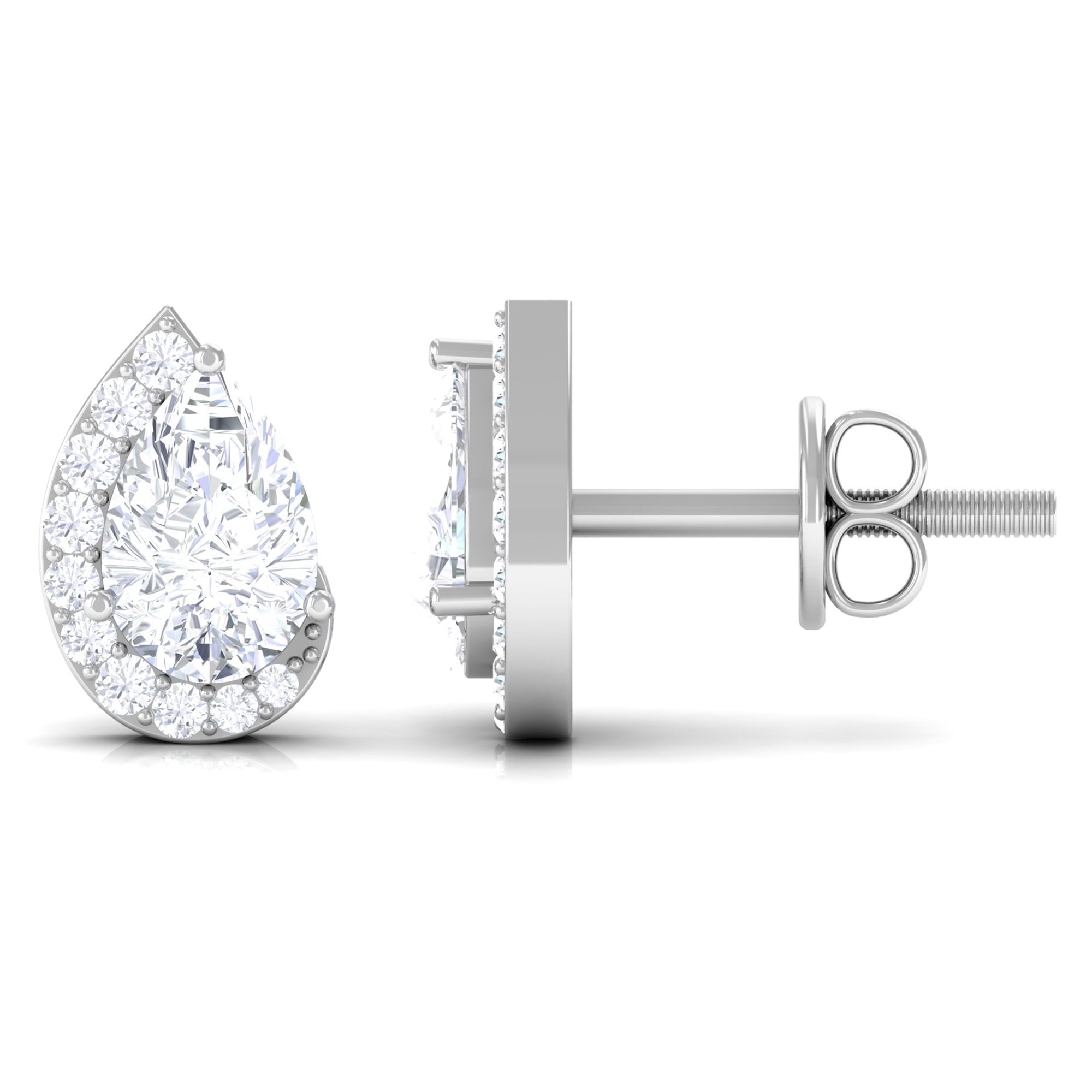 Cubic Zirconia Teardrop Stud Earrings with Screw Back Zircon - ( AAAA ) - Quality - Rosec Jewels