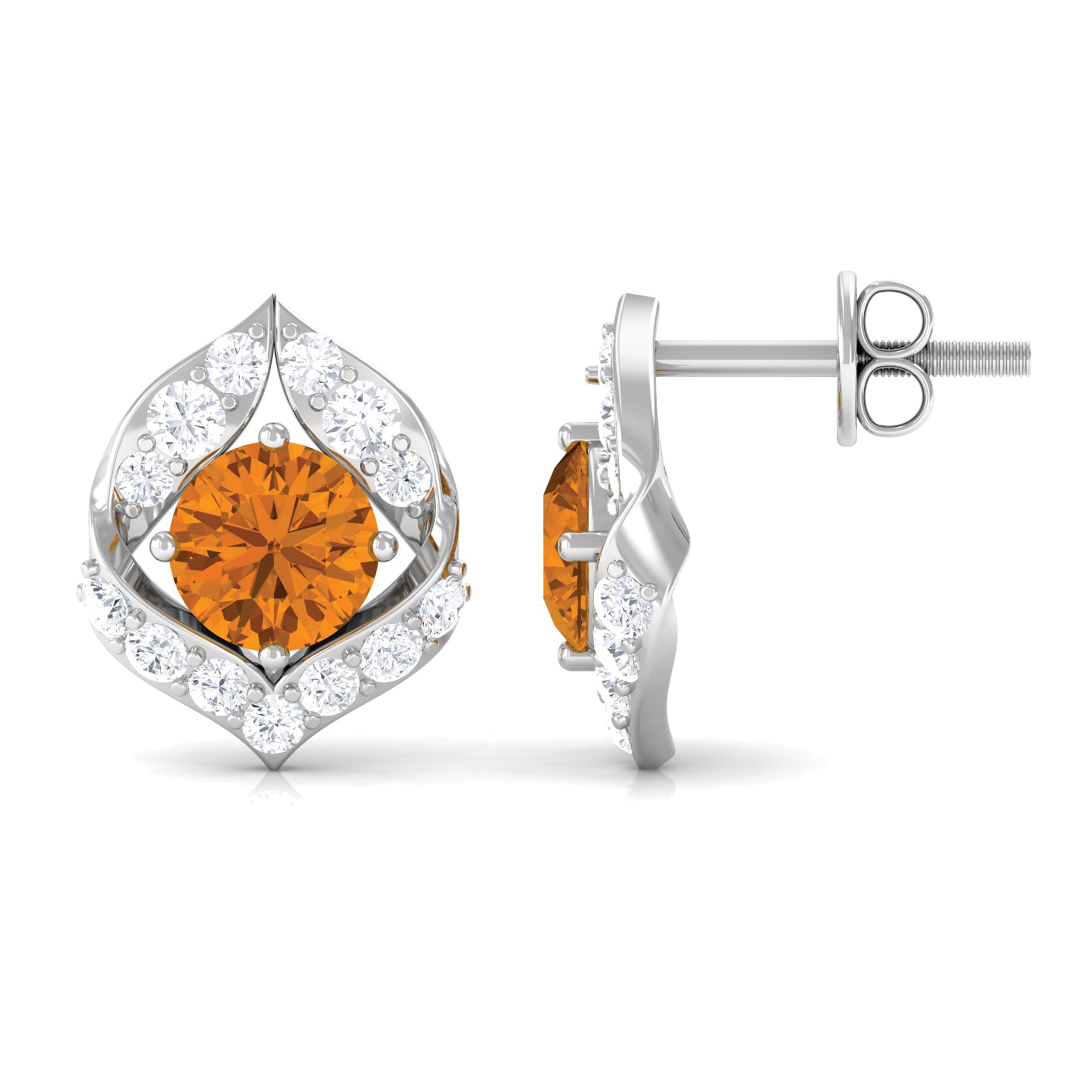 Dainty Citrine and Diamond Petal Stud Earrings Citrine - ( AAA ) - Quality - Rosec Jewels