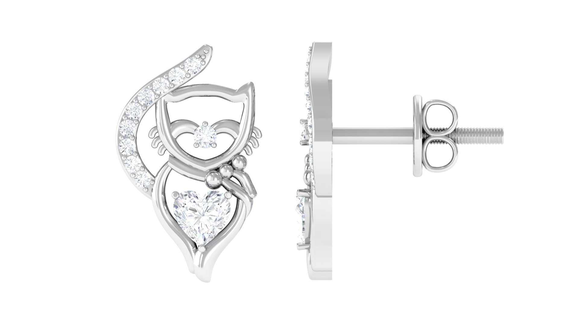 Rosec Jewels-Natural Diamond Cat Stud Earrings with Screw Back