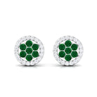 1/4 CT Created Emerald Cluster Earrings with Diamond Halo Lab Created Emerald - ( AAAA ) - Quality - Rosec Jewels