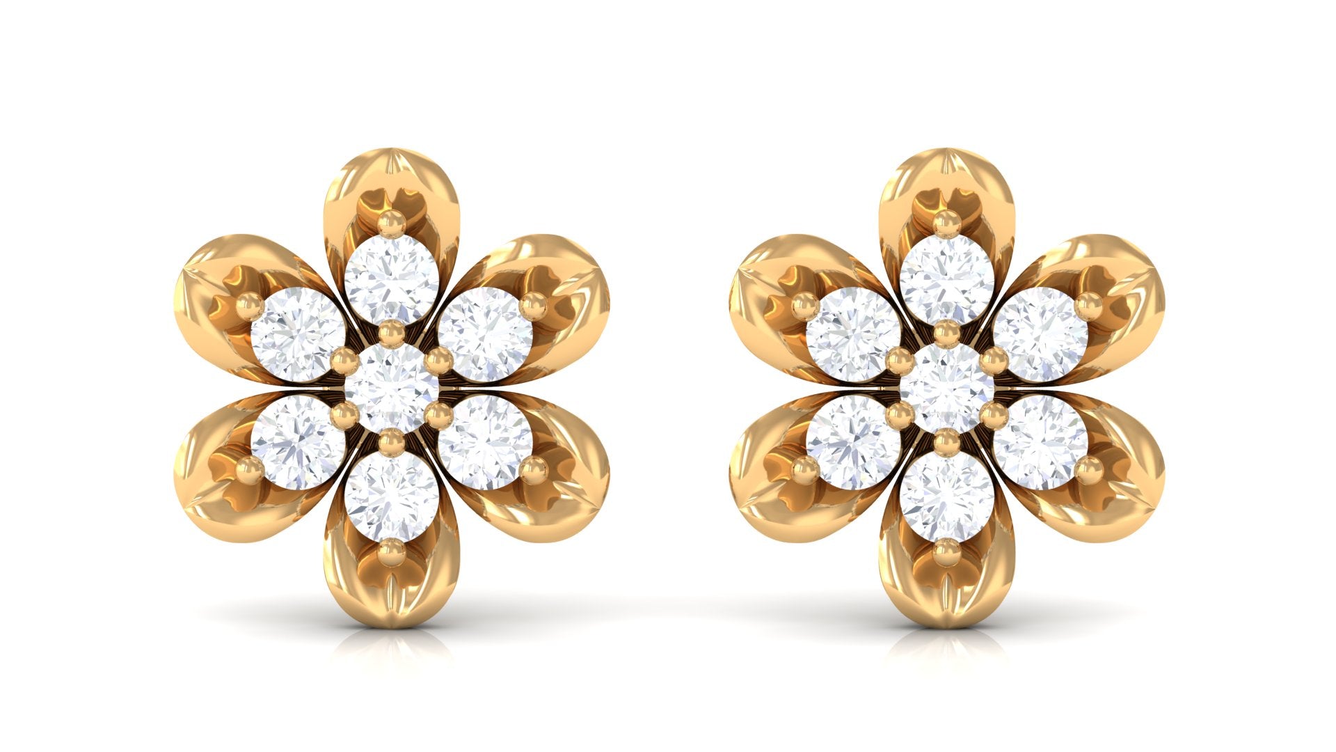 Rosec Jewels-Nature Inspired Flower Stud Earrings with Diamond