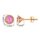 Engraved Bezel Set Pink Tourmaline Gold Solitaire Stud Earring Pink Tourmaline - ( AAA ) - Quality - Rosec Jewels