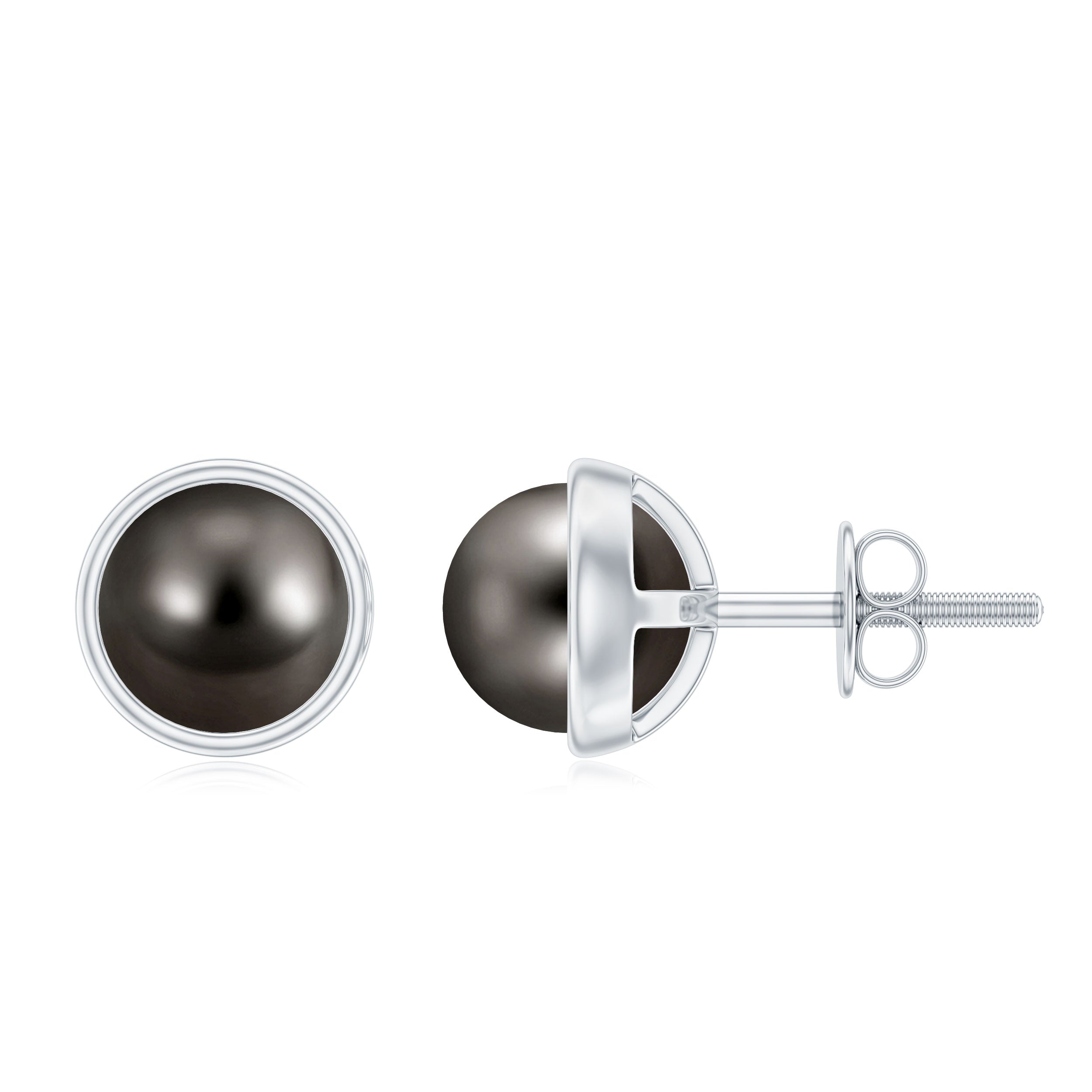 9 MM Round Cut Tahitian Pearl Solitaire Silver Stud Earring in Bezel Setting Tahitian pearl - ( AAA ) - Quality 92.5 Sterling Silver - Rosec Jewels