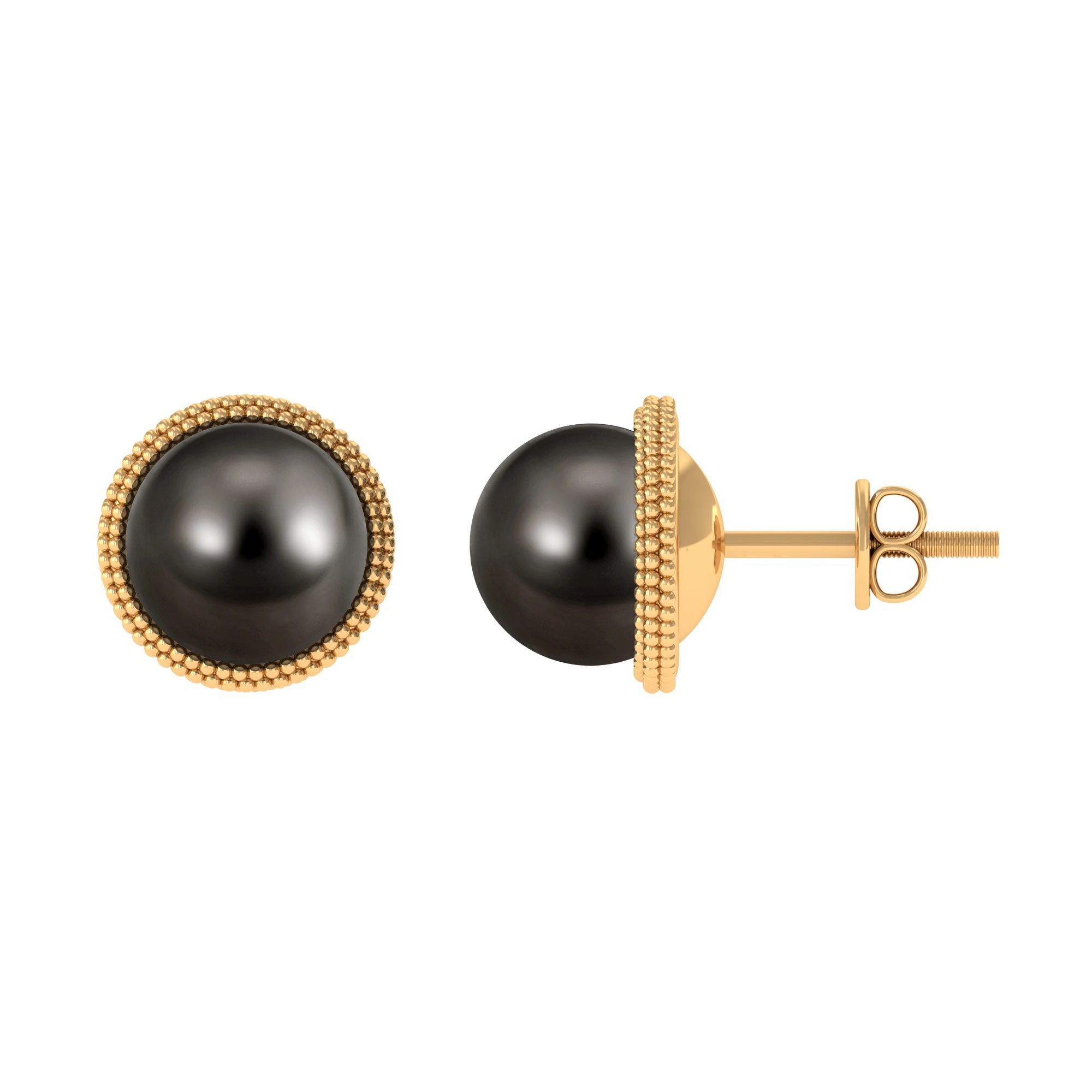 Beaded Bezel Set Tahitian Pearl Solitaire Gold Stud Earring Tahitian pearl - ( AAA ) - Quality - Rosec Jewels