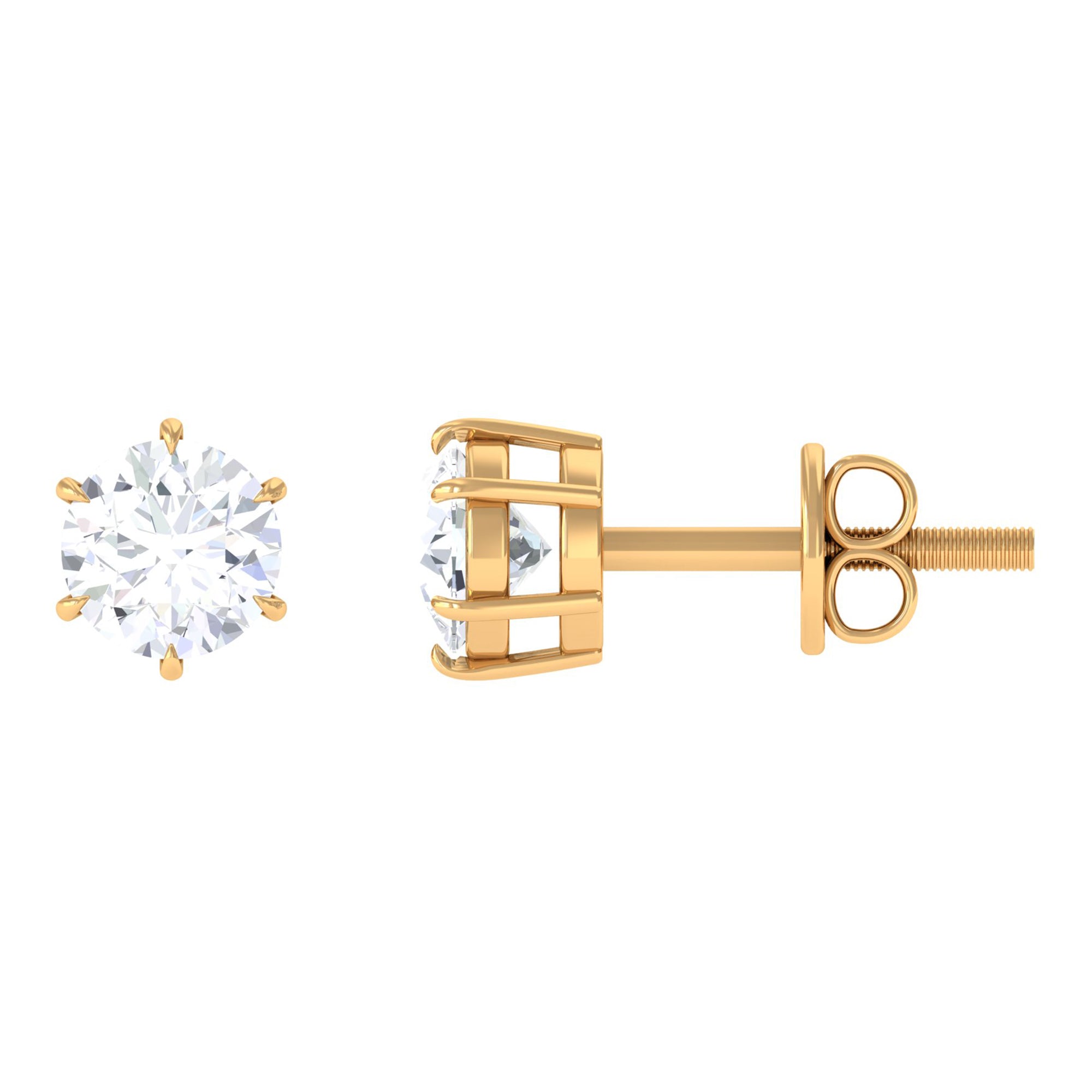 3/4 CT Certified Cubic Zirconia Gold Solitaire Stud Earrings Zircon - ( AAAA ) - Quality - Rosec Jewels