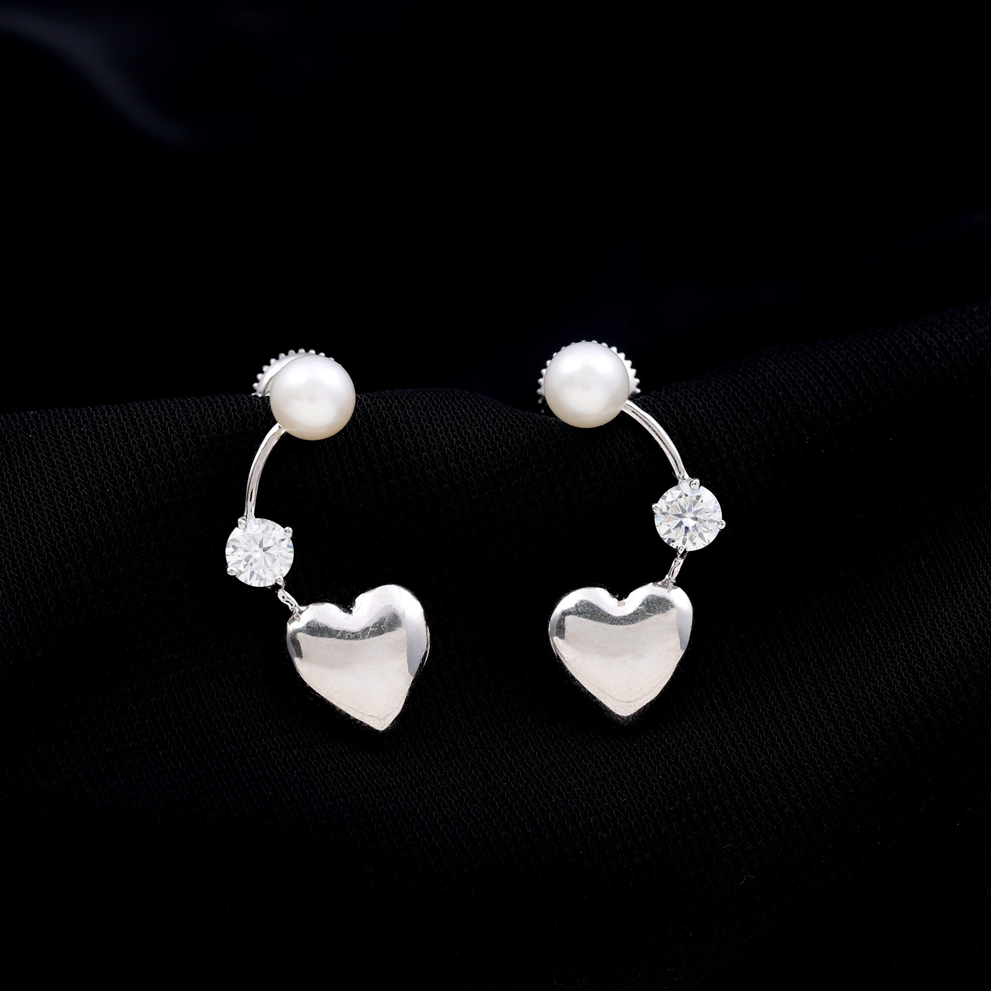 4.75 CT Freshwater Pearl and Diamond Heart Dangle Earrings Freshwater Pearl - ( AAA ) - Quality - Rosec Jewels