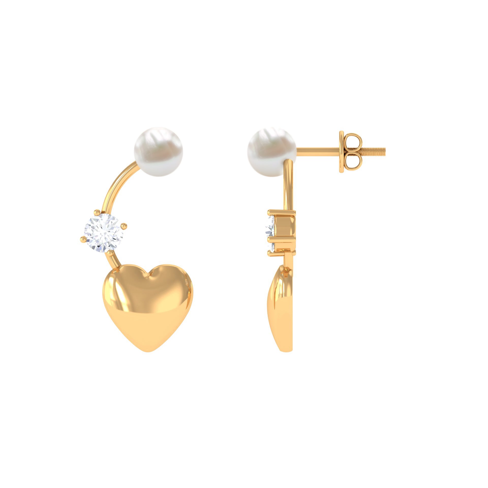 4.75 CT Freshwater Pearl and Diamond Heart Dangle Earrings Freshwater Pearl - ( AAA ) - Quality - Rosec Jewels