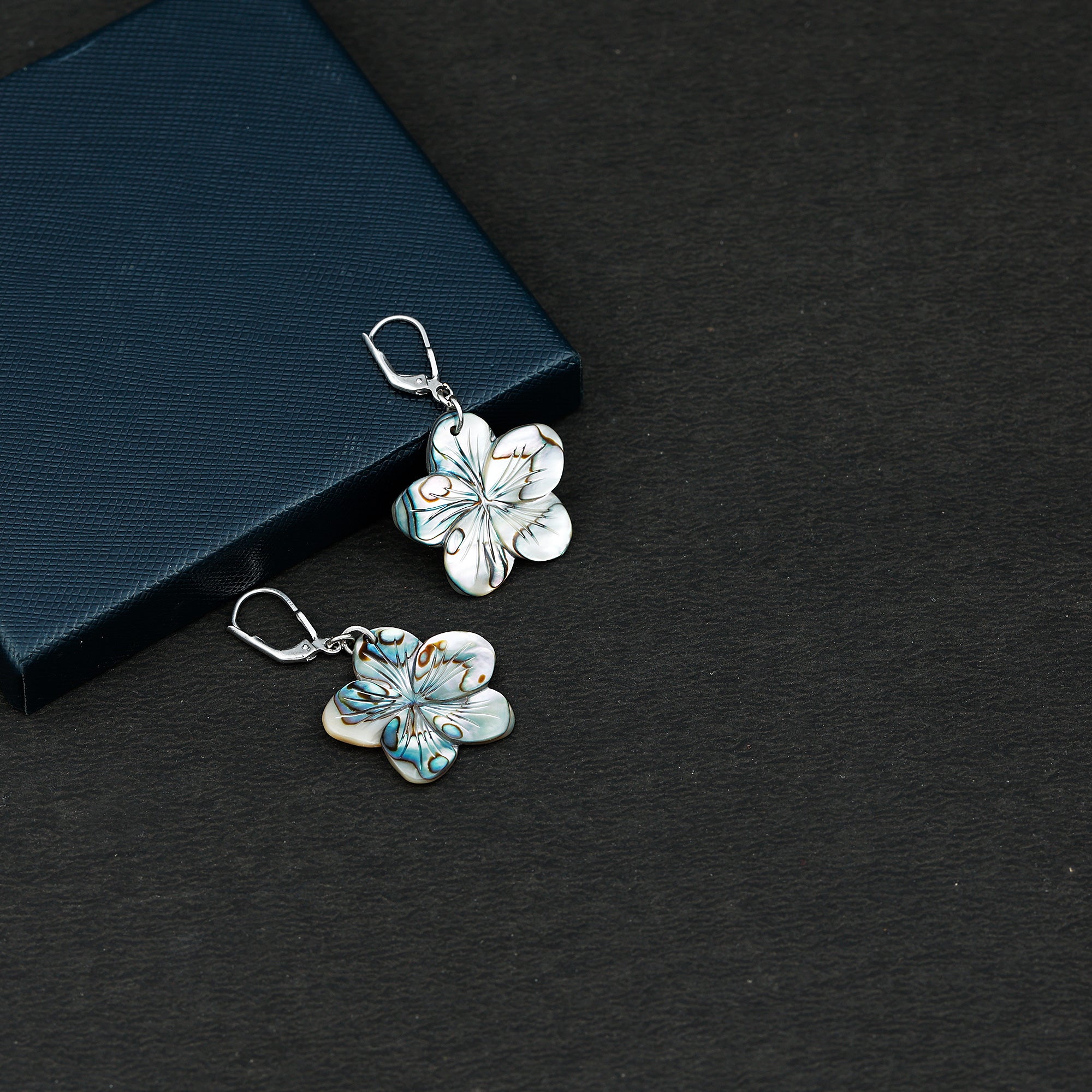 Mother of Pearl Hibiscus Flower Drop Earrings - Rosec Jewels