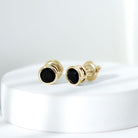 Black Onyx Solitaire Stud Earrings in Bezel Setting Black Onyx - ( AAA ) - Quality - Rosec Jewels