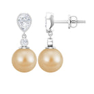 16.75 CT South Sea Pearl Drop Earrings with Moissanite South Sea Pearl - ( AAA ) - Quality - Rosec Jewels