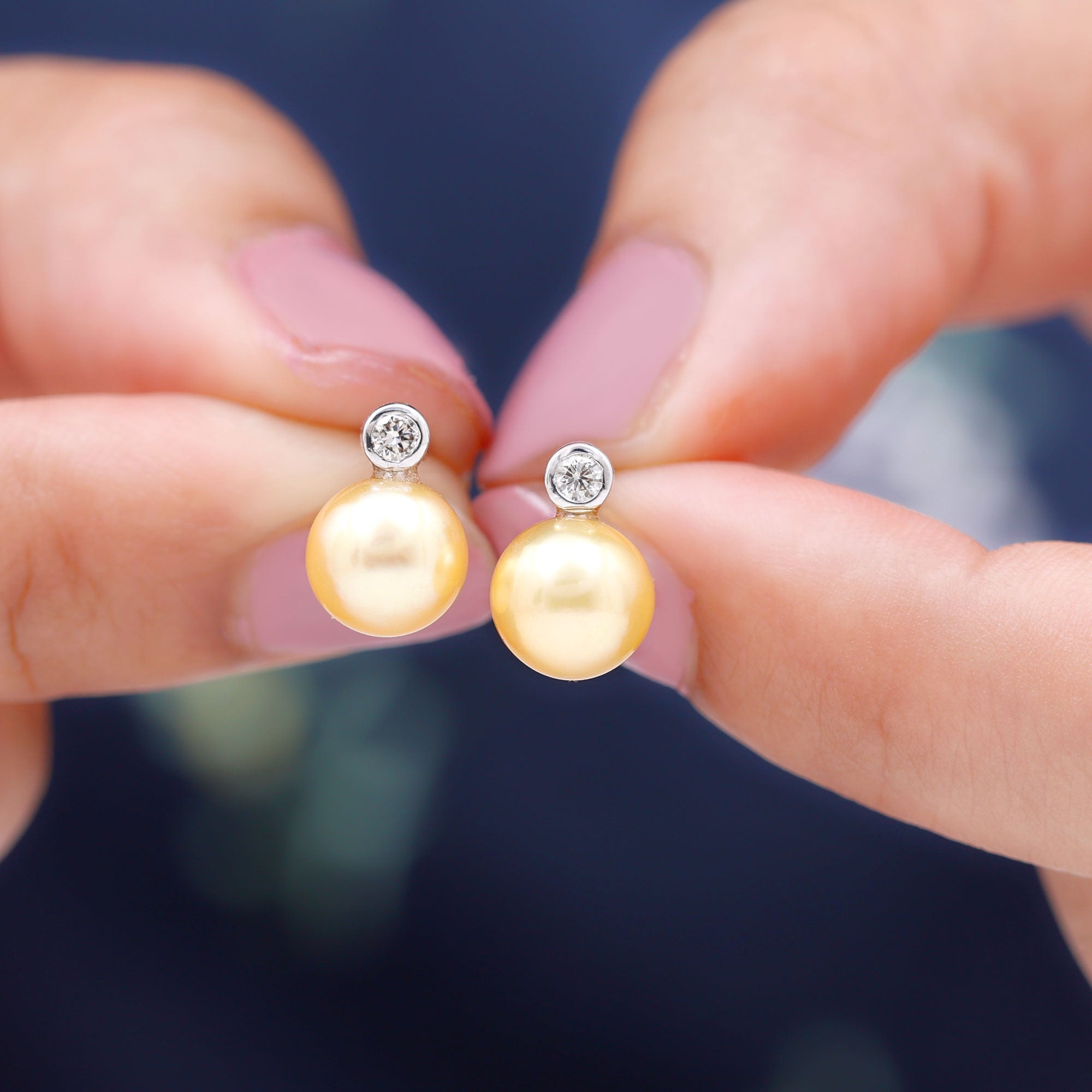 Bead Set South Sea Pearl Elegant Stud Earring with Diamond South Sea Pearl - ( AAA ) - Quality - Rosec Jewels