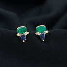 1.50 CT Blue Sapphire and Emerald Antique Stud Earrings with Diamond Accent Blue Sapphire - ( AAA ) - Quality - Rosec Jewels