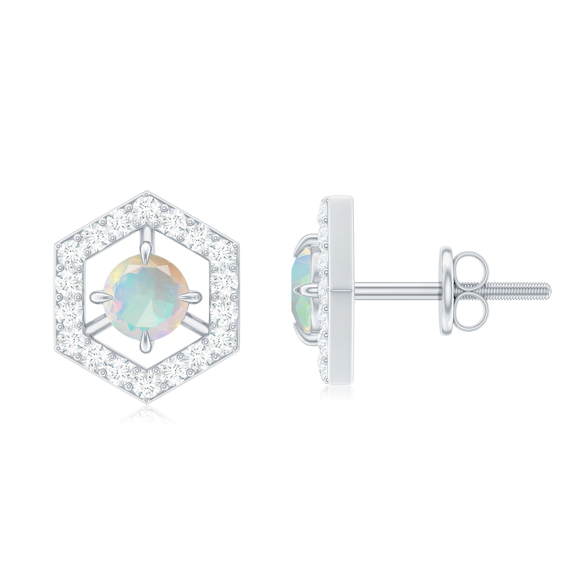 1 CT Minimal Ethiopian Opal and Diamond Geometric Stud Earrings Ethiopian Opal - ( AAA ) - Quality - Rosec Jewels