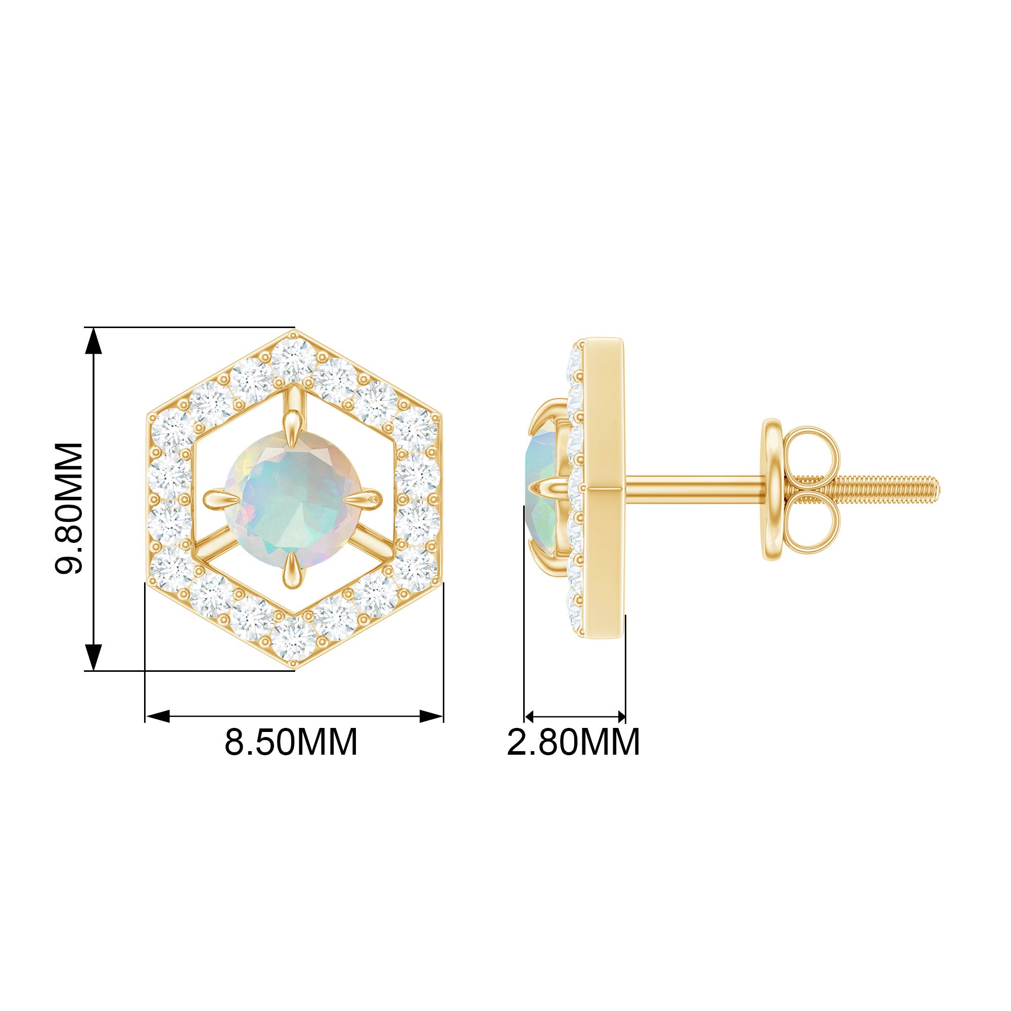 1 CT Minimal Ethiopian Opal and Diamond Geometric Stud Earrings Ethiopian Opal - ( AAA ) - Quality - Rosec Jewels