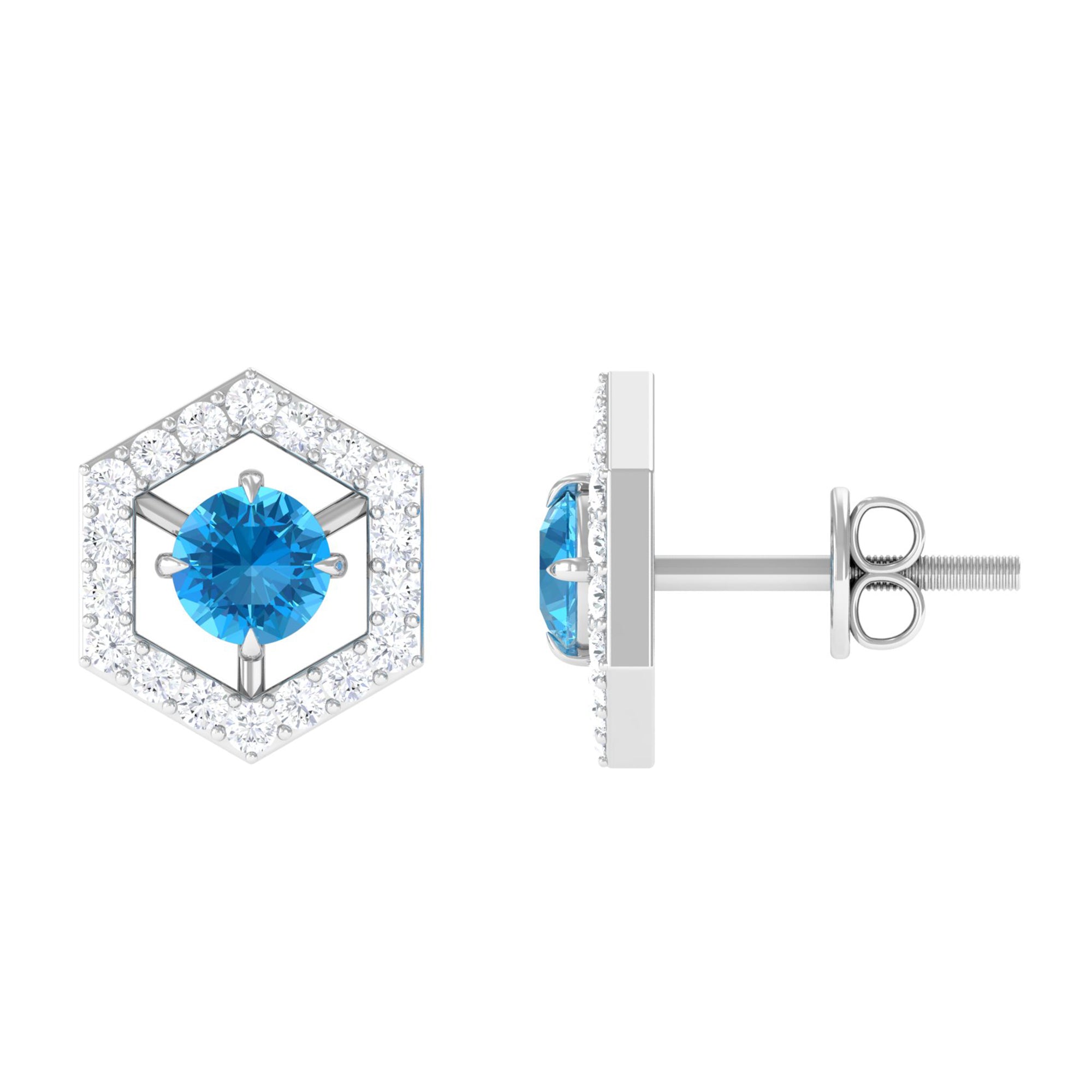 3/4 CT Minimal Swiss Blue Topaz and Diamond Geometric Stud Earrings Swiss Blue Topaz - ( AAA ) - Quality - Rosec Jewels