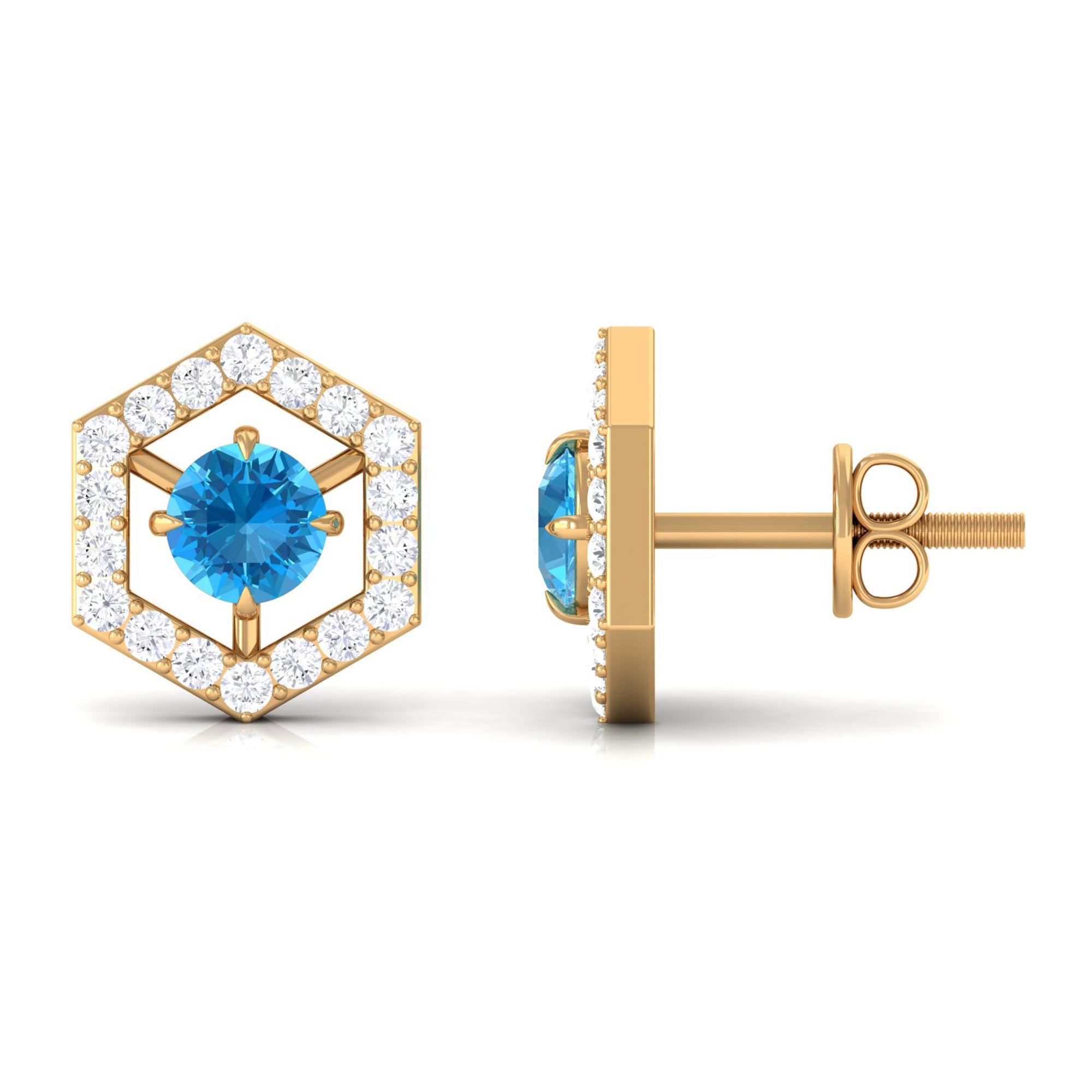 3/4 CT Minimal Swiss Blue Topaz and Diamond Geometric Stud Earrings Swiss Blue Topaz - ( AAA ) - Quality - Rosec Jewels