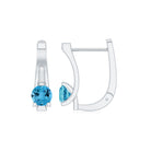 Simple Swiss Blue Topaz Solitaire J Hoop Earrings in Gold Swiss Blue Topaz - ( AAA ) - Quality - Rosec Jewels