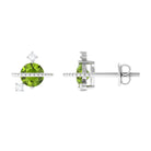 Contemporary Peridot Celestial Stud Earrings with Diamond Peridot - ( AAA ) - Quality - Rosec Jewels