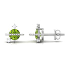 Contemporary Peridot Celestial Stud Earrings with Diamond Peridot - ( AAA ) - Quality - Rosec Jewels