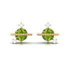 Contemporary Peridot Celestial Stud Earrings with Diamond Peridot - ( AAA ) - Quality - Rosec Jewels