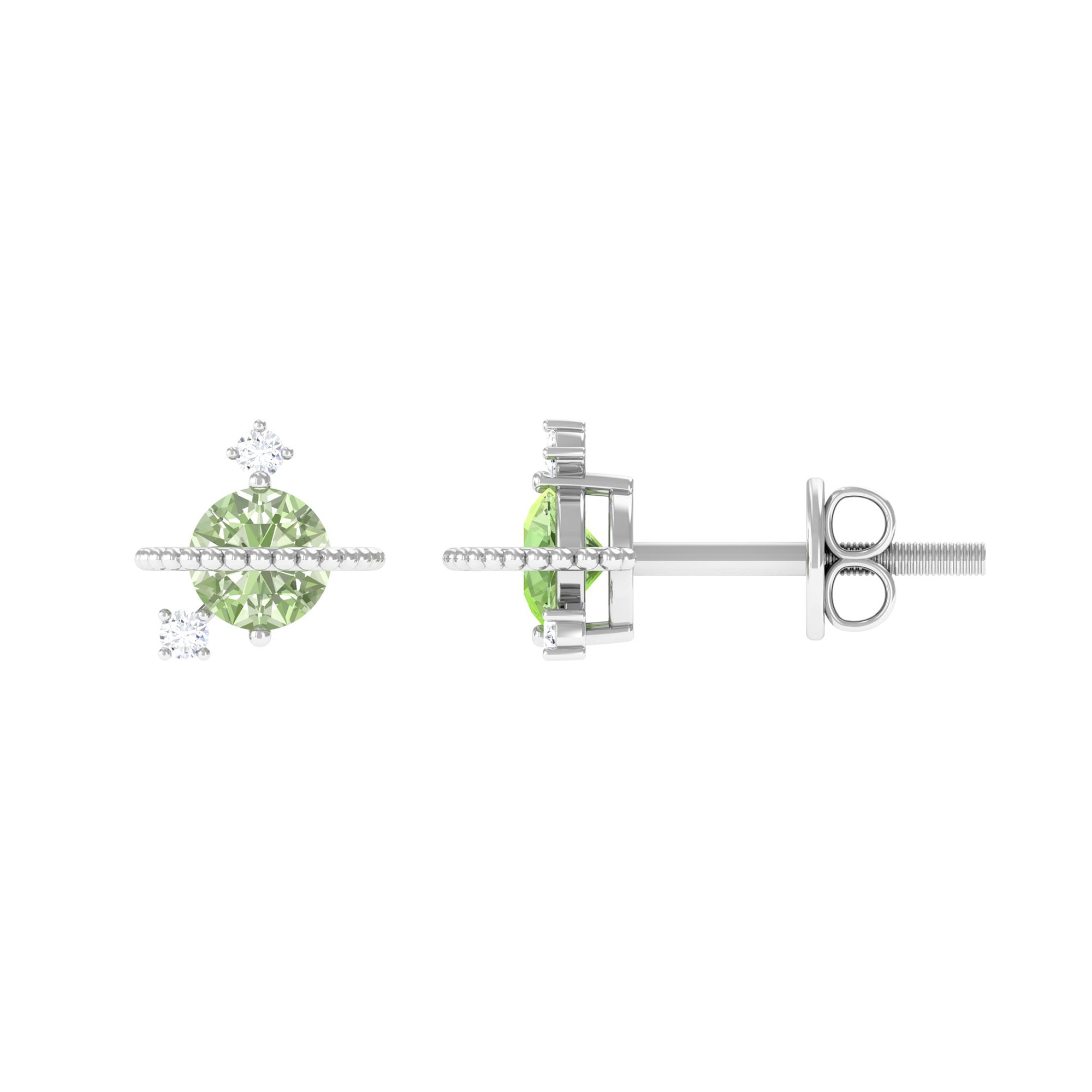 Green Sapphire Celestial Stud Earrings with Diamond Green Sapphire - ( AAA ) - Quality - Rosec Jewels