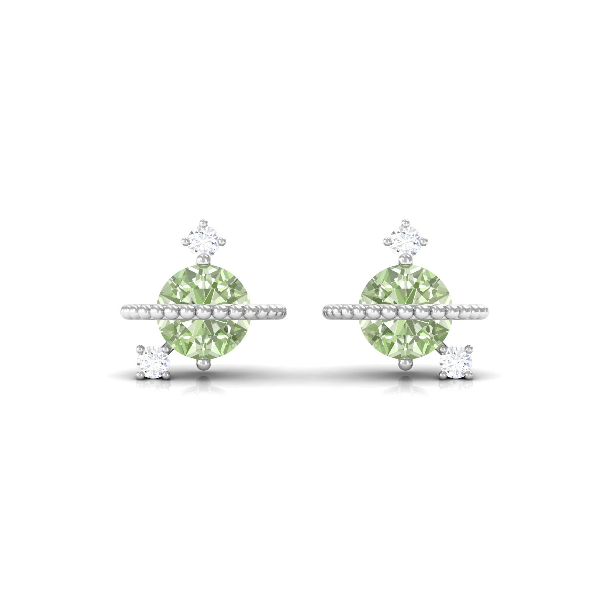 Green Sapphire Celestial Stud Earrings with Diamond Green Sapphire - ( AAA ) - Quality - Rosec Jewels