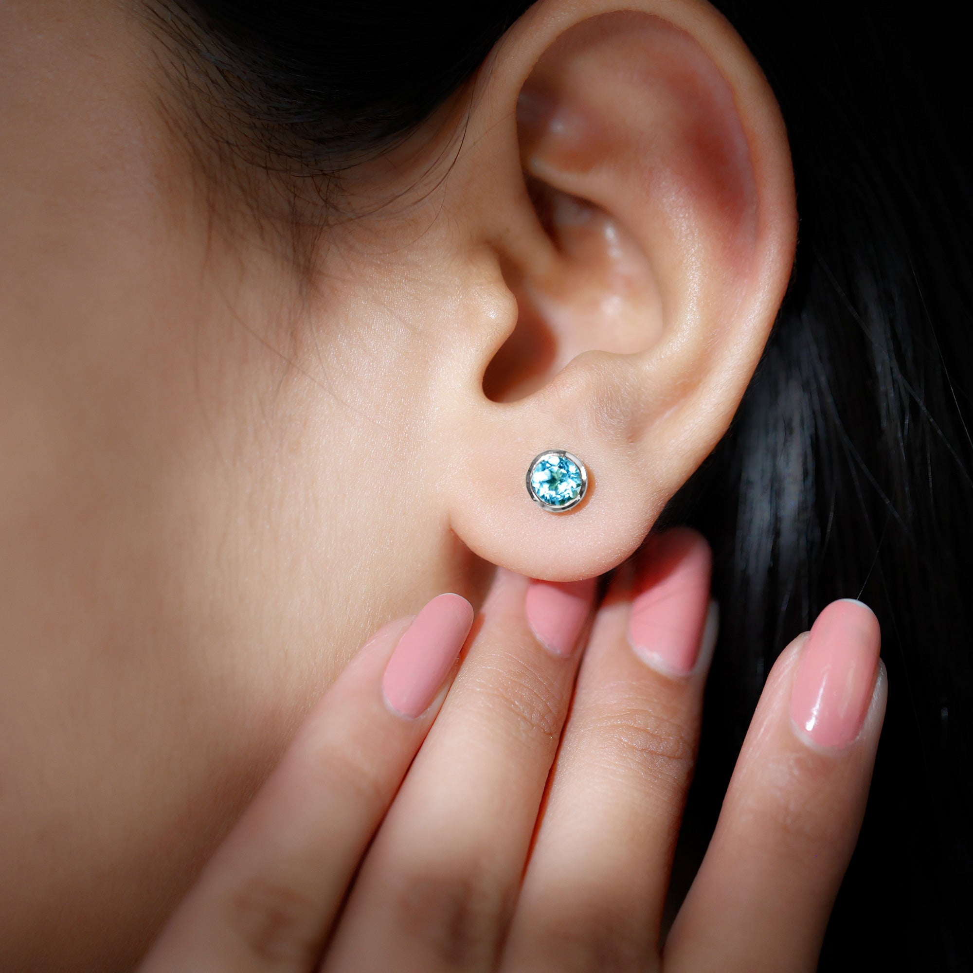 Sky Blue Topaz Solitaire Stud Earrings in Bezel Setting Sky Blue Topaz - ( AAA ) - Quality - Rosec Jewels