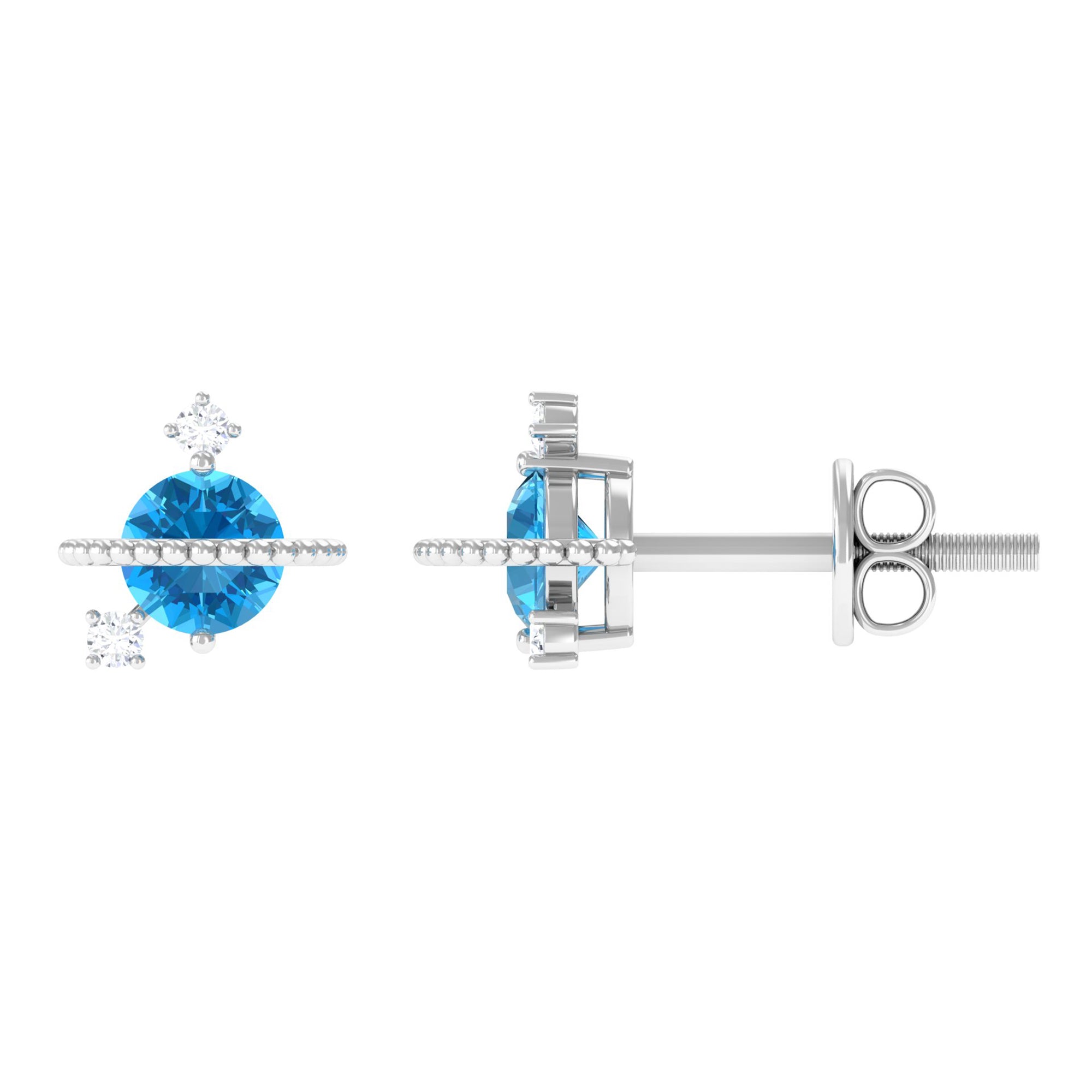 Swiss Blue Topaz Celestial Stud Earrings with Diamond Stones Swiss Blue Topaz - ( AAA ) - Quality - Rosec Jewels