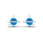 Swiss Blue Topaz Celestial Stud Earrings with Diamond Stones Swiss Blue Topaz - ( AAA ) - Quality - Rosec Jewels