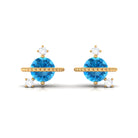 Swiss Blue Topaz Celestial Stud Earrings with Diamond Stones Swiss Blue Topaz - ( AAA ) - Quality - Rosec Jewels