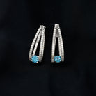 1.75 CT Swiss Blue Topaz and Diamond Statement J Hoop Earrings Swiss Blue Topaz - ( AAA ) - Quality - Rosec Jewels