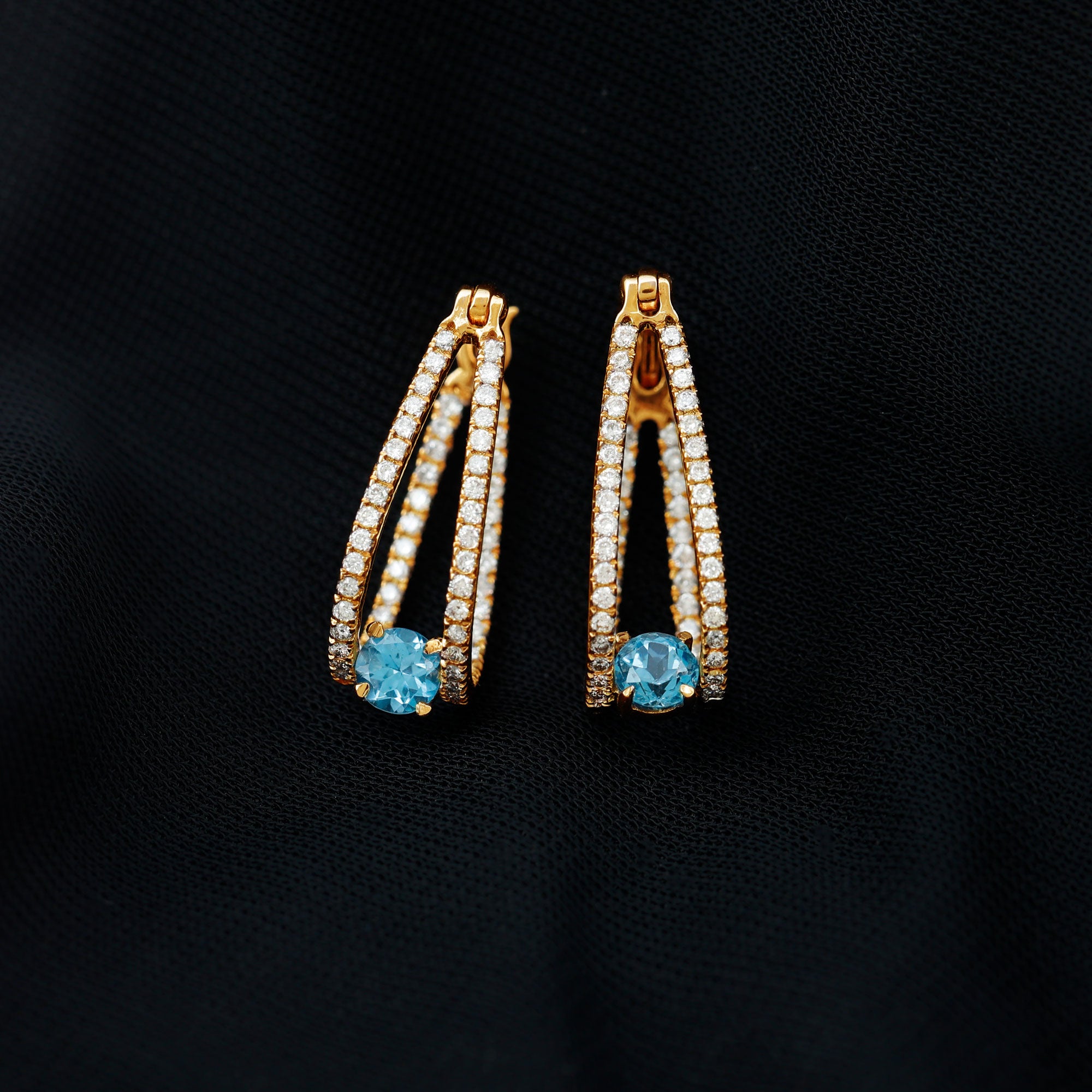 1.75 CT Swiss Blue Topaz and Diamond Statement J Hoop Earrings Swiss Blue Topaz - ( AAA ) - Quality - Rosec Jewels